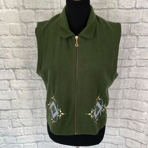 Marcia full zip collared golf vest w/embroidery olive green sz M